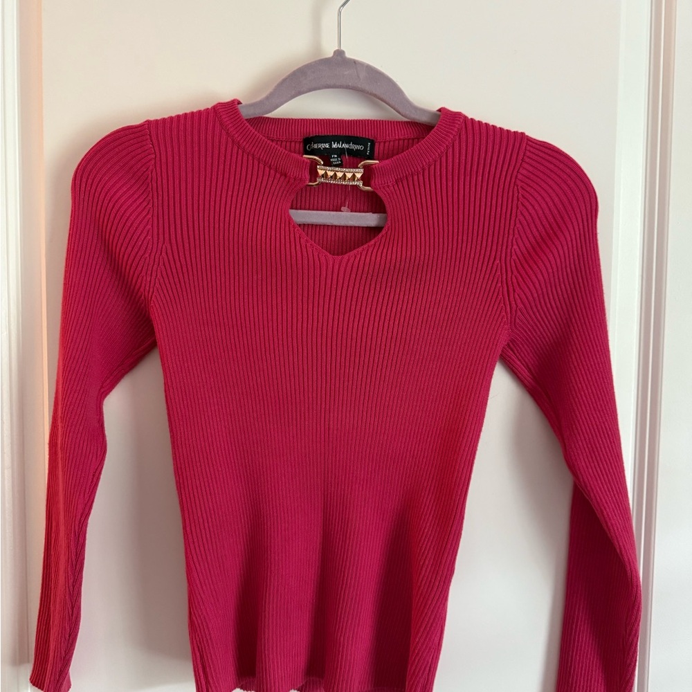 3 for $30! Pink Ribbed Cut-Out Long Sleeve Top